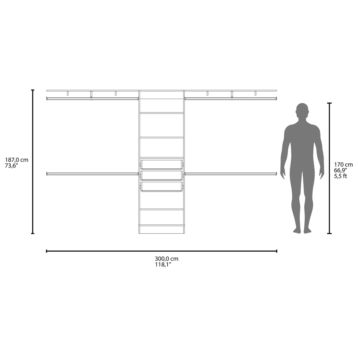 Closet System With 3 Drawers And 5 Shelves Modular White - Furniture Home Direct
