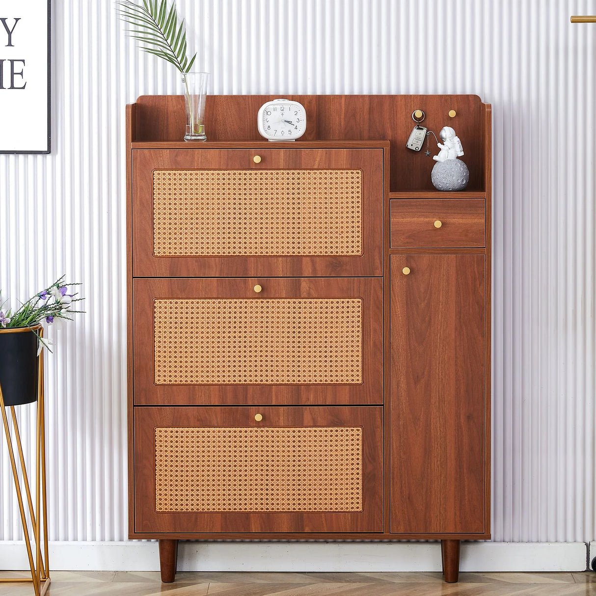 The Modern Minimalist Shoe Cabinet, Suitable For A Variety Of Styles Including Nordic, Japanese, And Industrial - Walnut - Furniture Home Direct