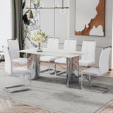 Dining Table Modern Faux Marble Top Chrome Base White - Furniture Home Direct