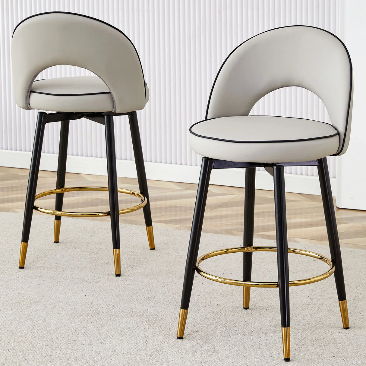 Modern Upholstered 360° Rotatable Bar Chair With Metal Legs For Dining Room (Set of 2) - Furniture Home Direct