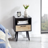 15.75" Rattan End Table With Drawer And Solid Wood Legs, Modern Nightstand, Side Table For Living Room, Bedroom - Furniture Home Direct