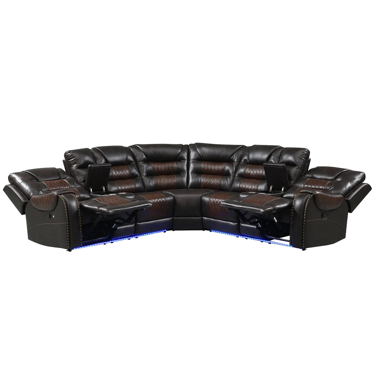 Sectional Sofa with Manual Recline LED Lights Black Brown - Furniture Home Direct