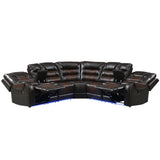 Sectional Sofa with Manual Recline LED Lights Black Brown - Furniture Home Direct