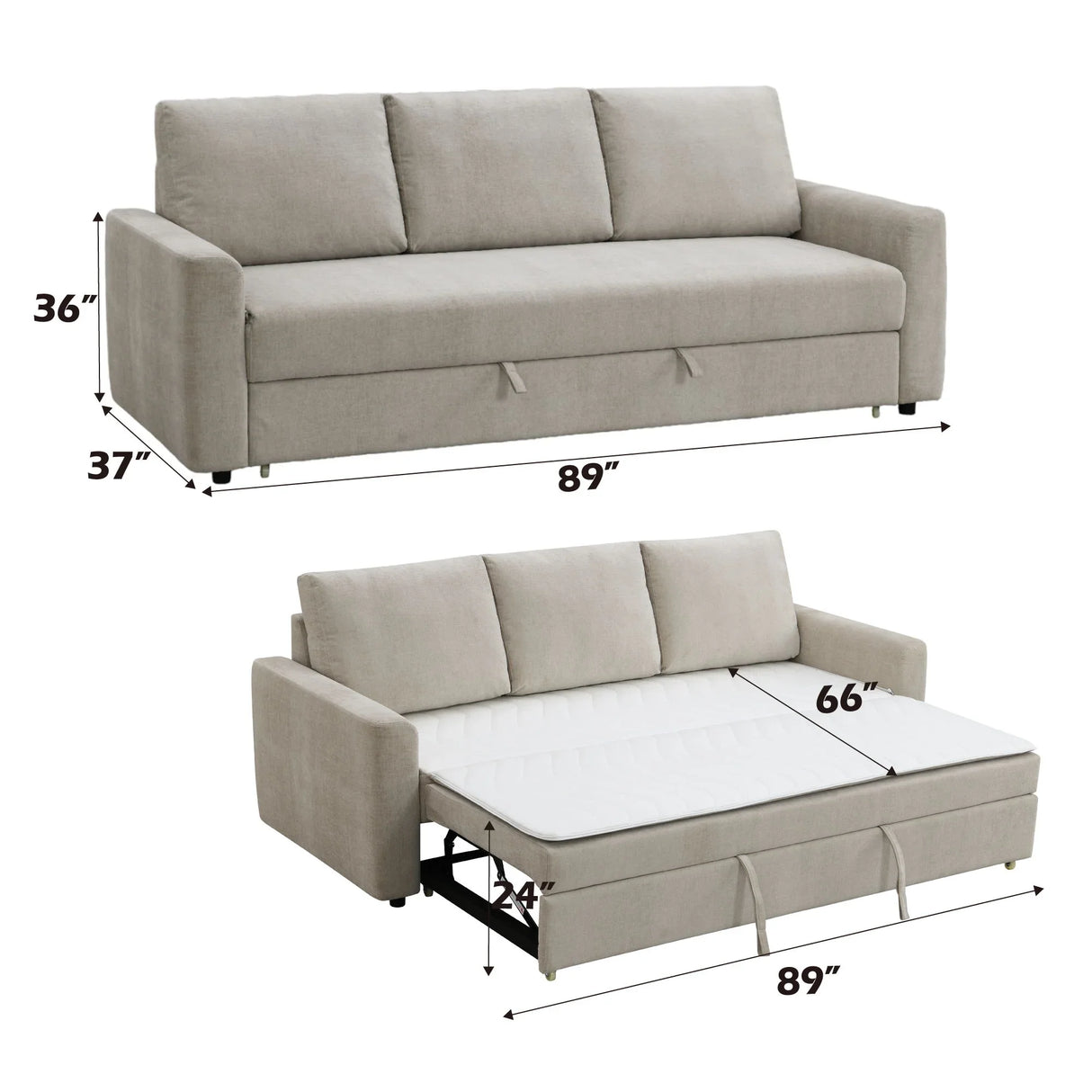 Leira - Linen Pull Out Sleeper Sofa - Beige - Furniture Home Direct