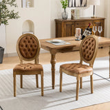 French Style Solid Wood Frame Antique Painting, Hand-Pulled Buckle Decoration PU Artificial Leather Dining Chair With Nailhead Trim, Wood Legs - Furniture Home Direct