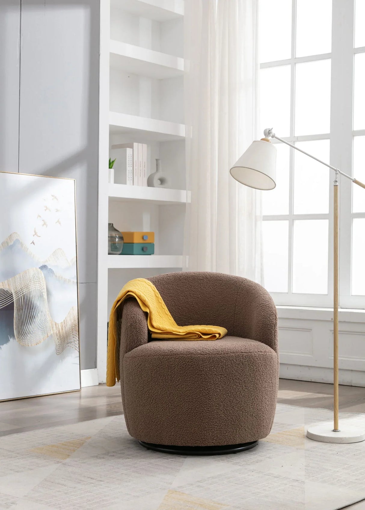 Teddy Fabric Swivel Accent Armchair Barrel Chair With Powder Coating Metal Ring - Furniture Home Direct