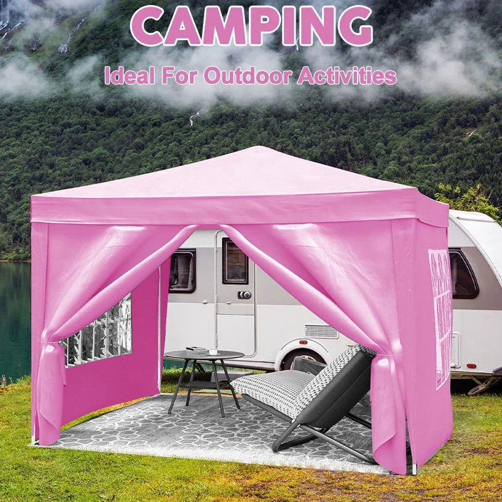 10'X10' Folding Canopy With 4 Removable Sidewalls Outdoor Event Shelter UPF 50+ Gazebo Portable Tents For Parties Beach Camping Wedding Ez Pop Up Canopy 4 Pieces Weight Bag + Carry Bag - Furniture Home Direct