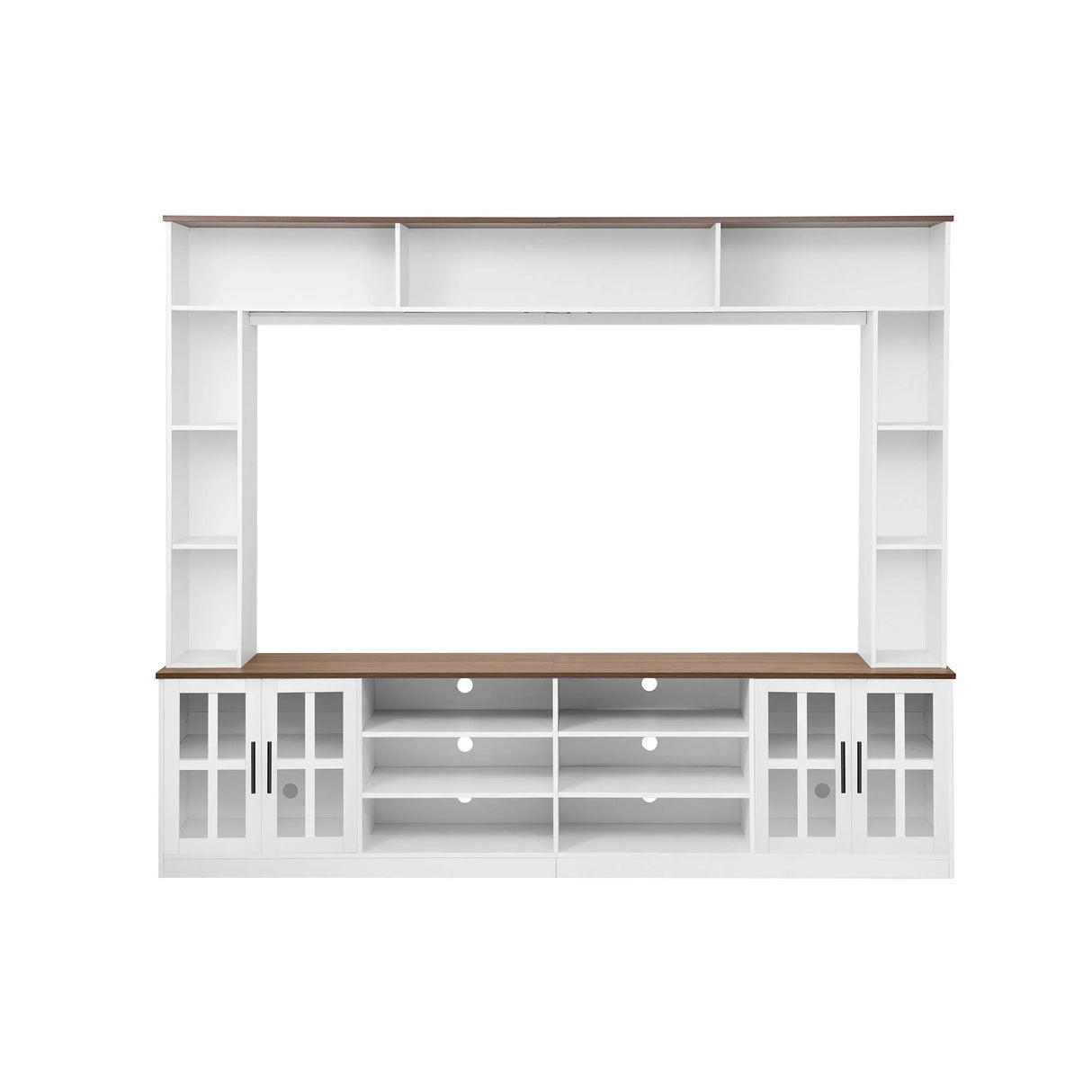Wall Unit Entertainment Center With Bookshelves For TVs Up To 80", Tempered Glass Doors And Adjustable Shelves - Furniture Home Direct