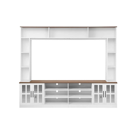 Wall Unit Entertainment Center With Bookshelves For TVs Up To 80", Tempered Glass Doors And Adjustable Shelves - Furniture Home Direct