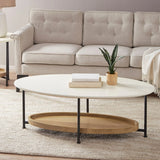 Oval Coffee Table With Metal Legs - White / Natural - Furniture Home Direct