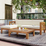 Outdoor 5-Piece Sectional Set with Cushions, Natural Finish+ Beige Cushions - Furniture Home Direct