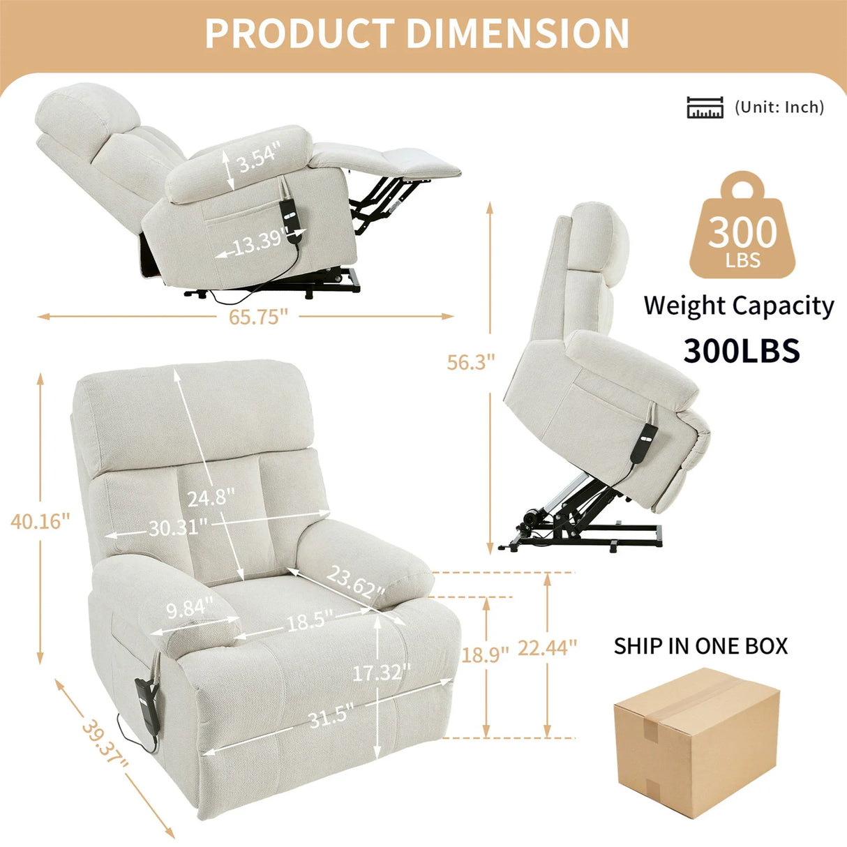 Oversized Power Lift Recliner Chai With Remote Control, Side Pocket, Spacious Seat - Furniture Home Direct
