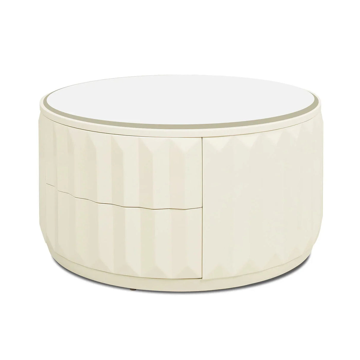 Facino - Round Storage Coffee Table - White Birch