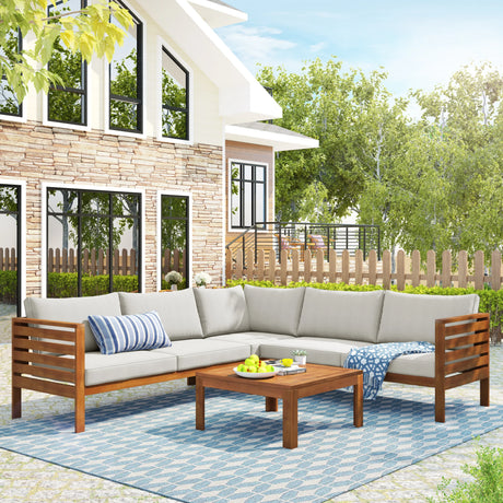 2 Piece Outdoor Sectional Set - Beige - Furniture Home Direct