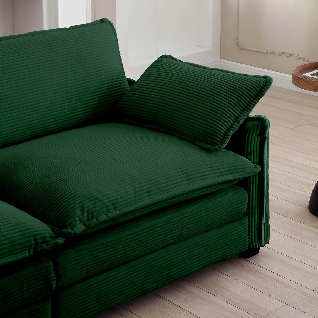 Modern Living Room 3 Piece Set - Green Corduroy - Furniture Home Direct