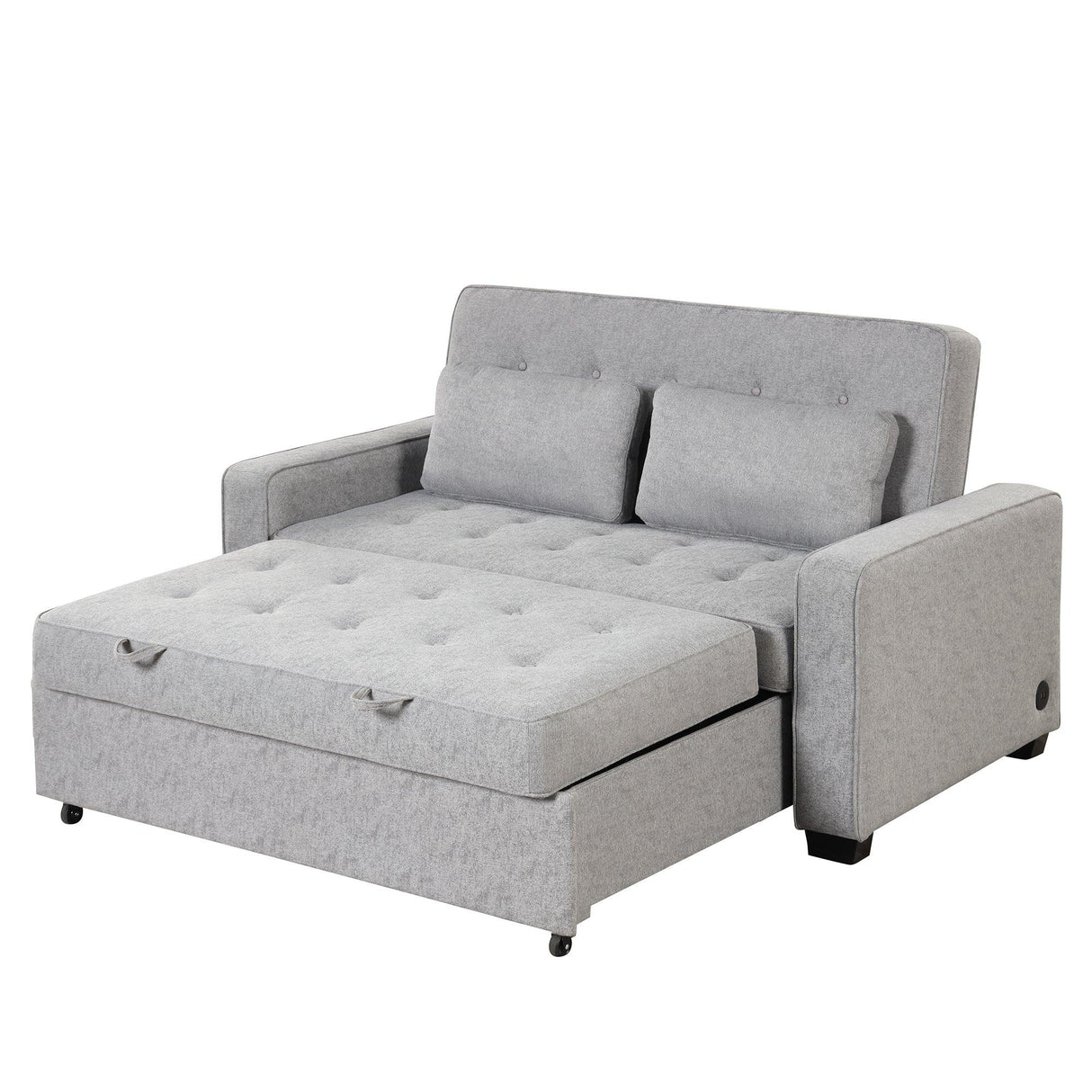 66.5" Upholstered Loveseat With Pull Out Bed, Two Throw Pillows, Dual USB Charging Port and Adjustable Backrest - Light Gray - Furniture Home Direct
