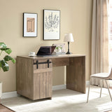 Home Office Desk Hazelnut One Cabinet Three Shelves Faux Barn Door On Metal Euro Hinges Modesty Panel - Light Brown - Furniture Home Direct