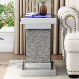 Square Mirrored End Table With Led Lights, Modern Side Table With Crystal Inlay For Living Room - Furniture Home Direct