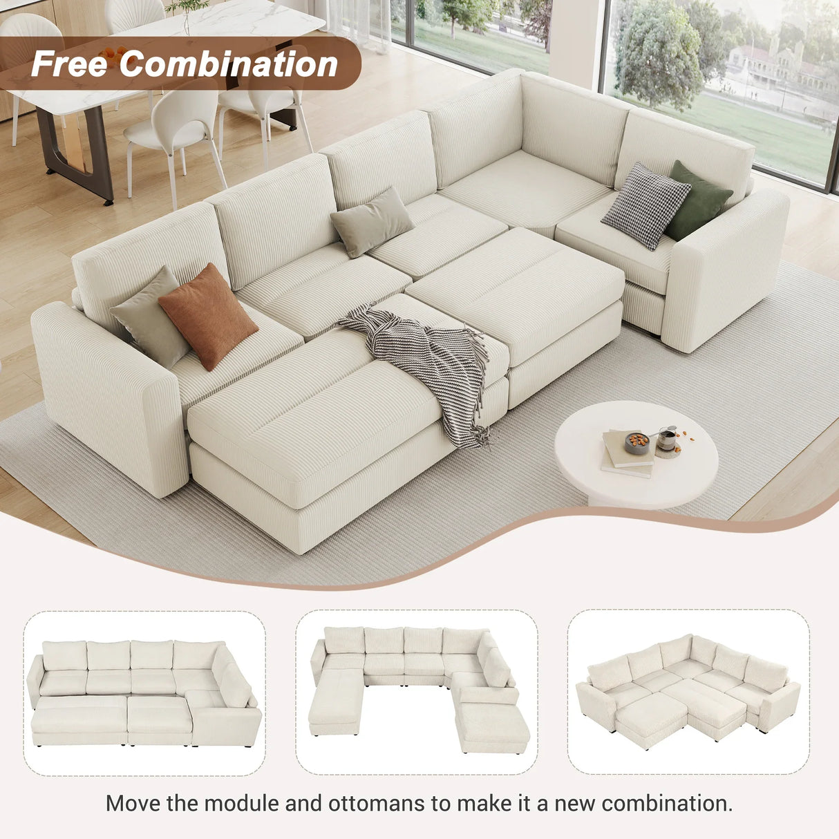 121.3" Modular Sleeper Sectional - Beige - Furniture Home Direct