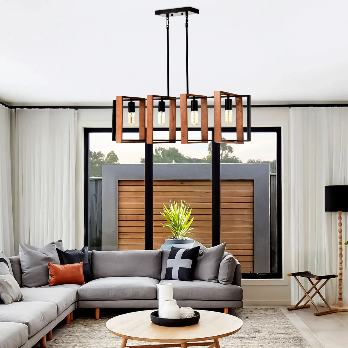 4 Light Kitchen Island Lights Pendant Light Farmhouse Dining Room Light Fixture, Rectangular Chandelier, 36" Hanging Lighting For Living Room, Conference Room, Home Office - Matte Black - Furniture Home Direct