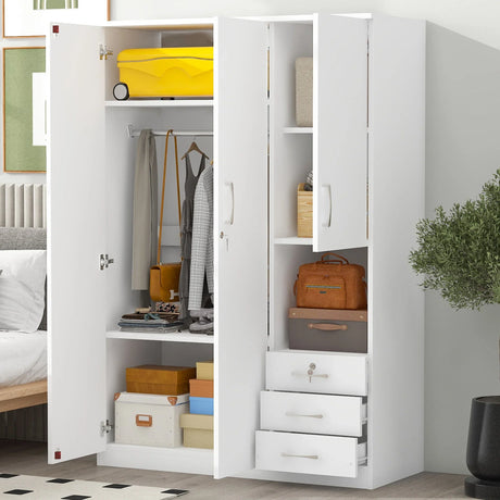 2 Doors Wardrobe Storage For Bedroom With Shelves And 3 Drawers - Furniture Home Direct