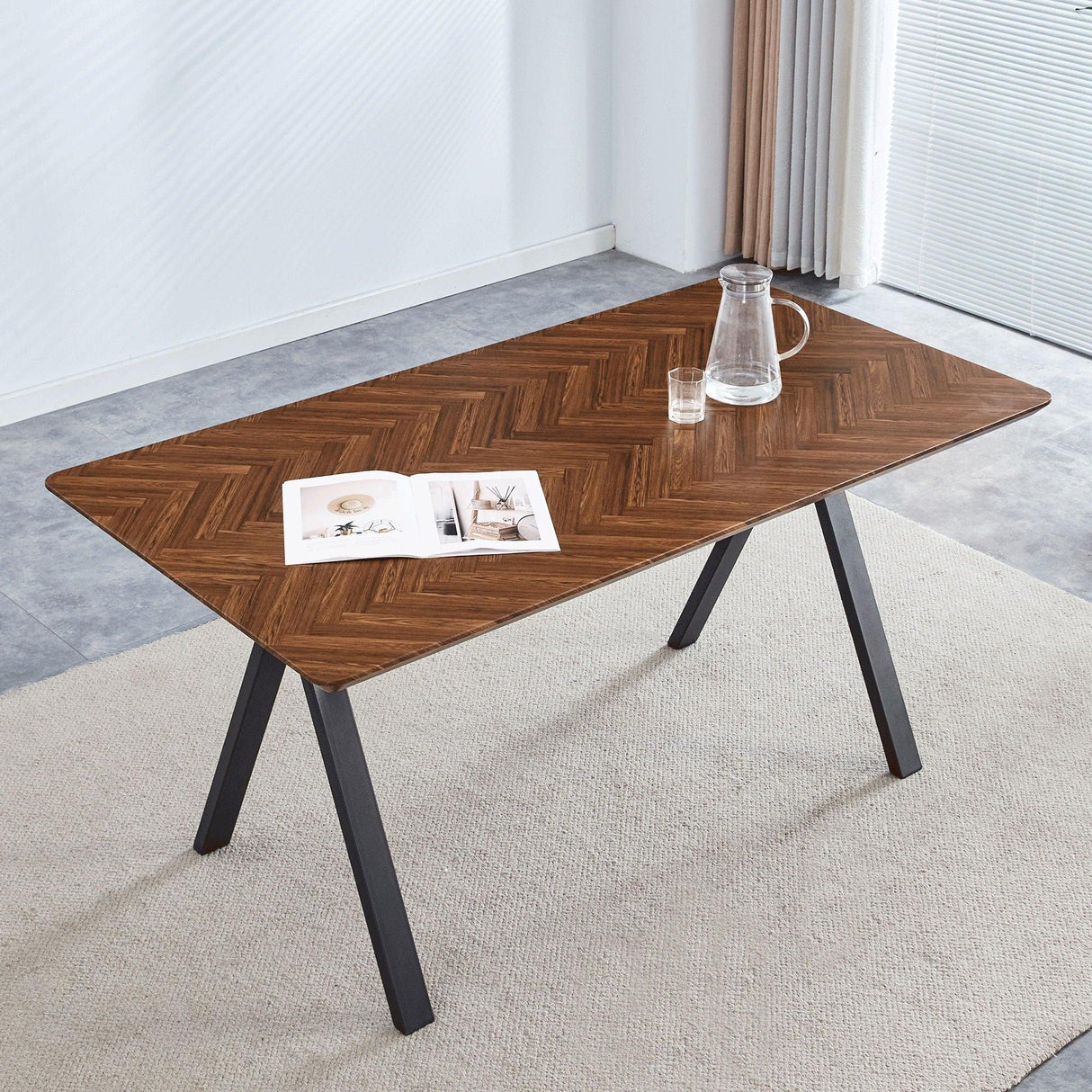 Herringbone Pattern Dining Table A Perfect Match For Modern Minimalist And Industrial Home Styles - Walnut - Furniture Home Direct