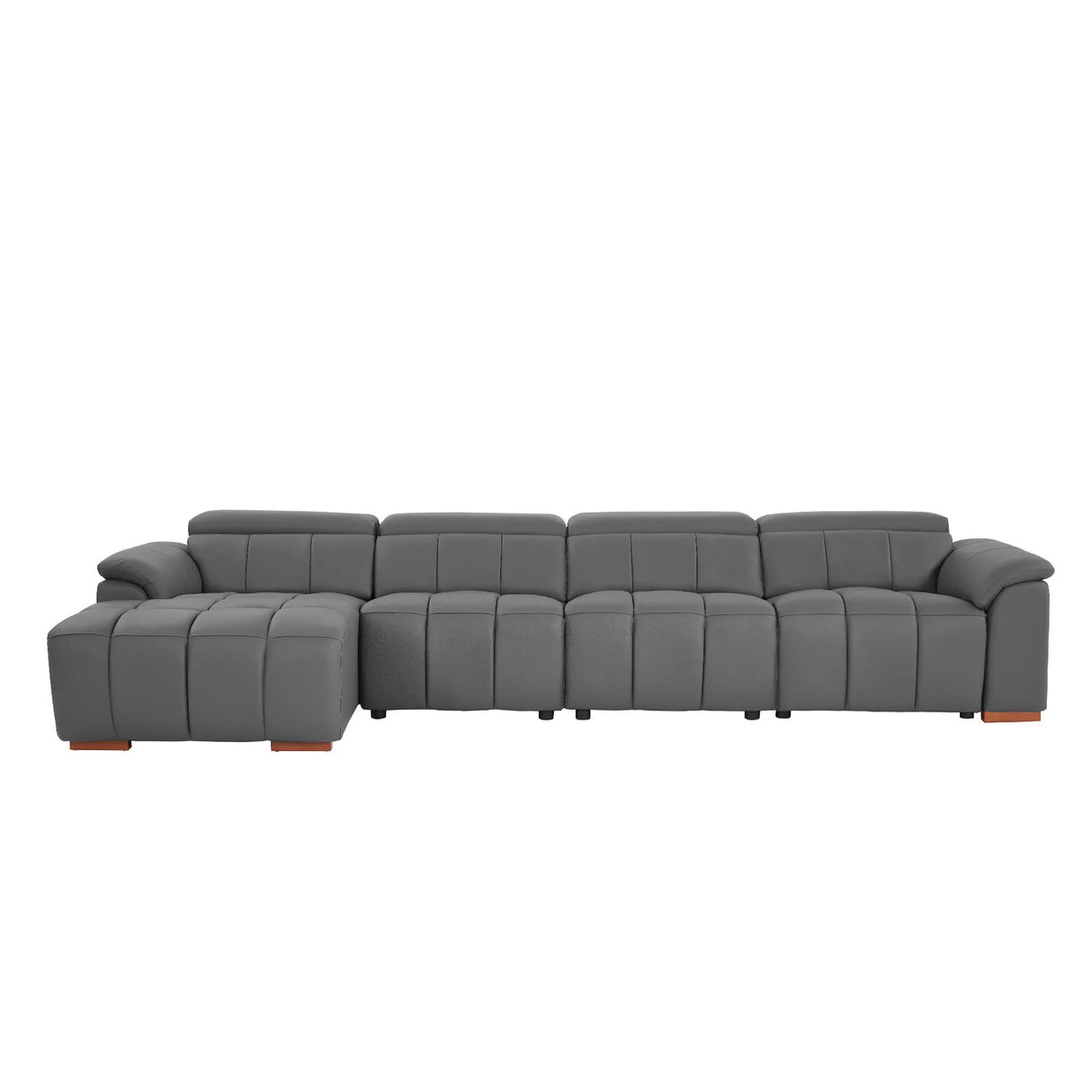 Reclining Leather Sectional with USB Port - Gray - Furniture Home Direct