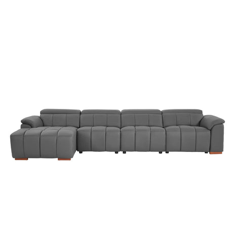 Reclining Leather Sectional with USB Port - Gray - Furniture Home Direct