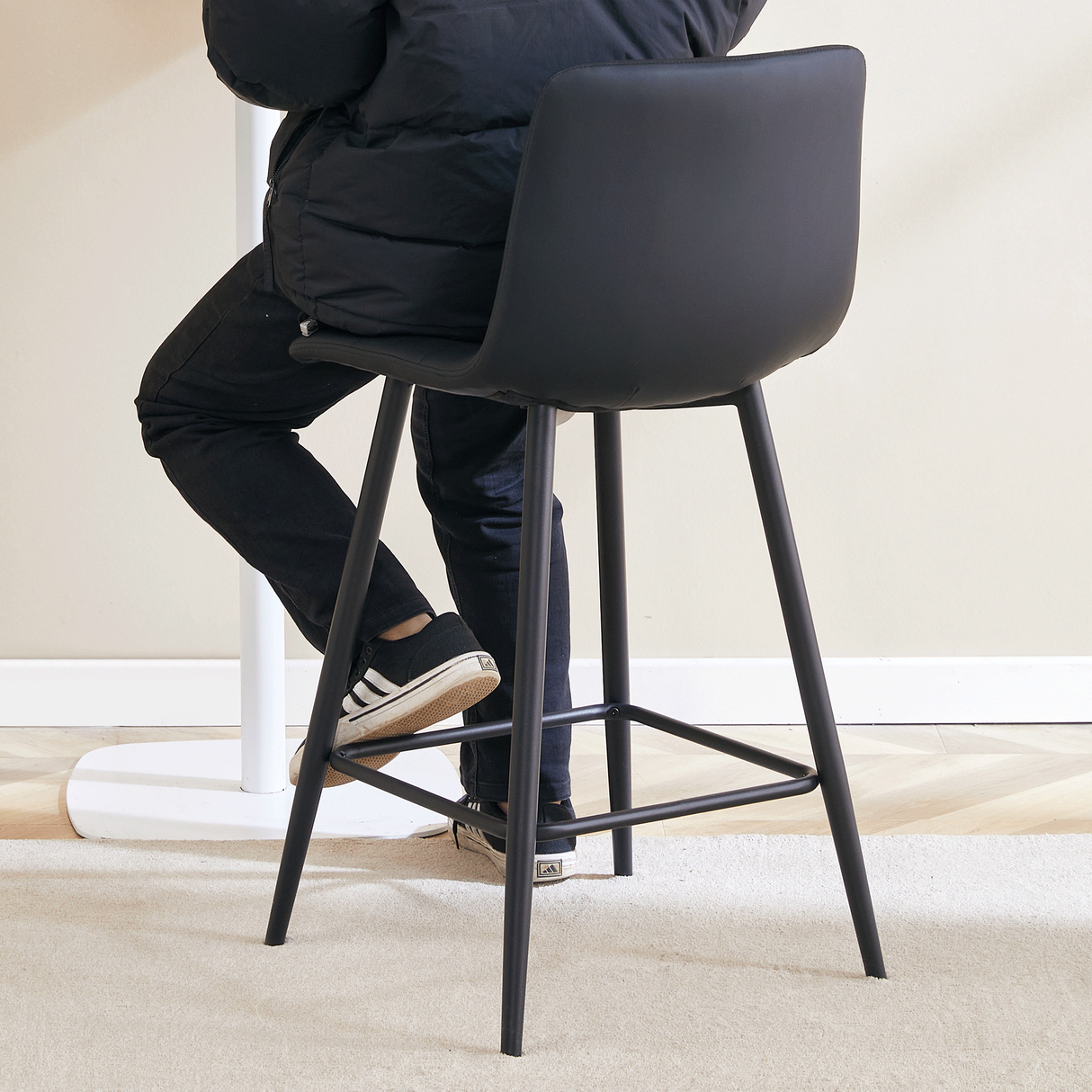Counter Stool Set Faux Leather Tufted Cushions Black - Furniture Home Direct