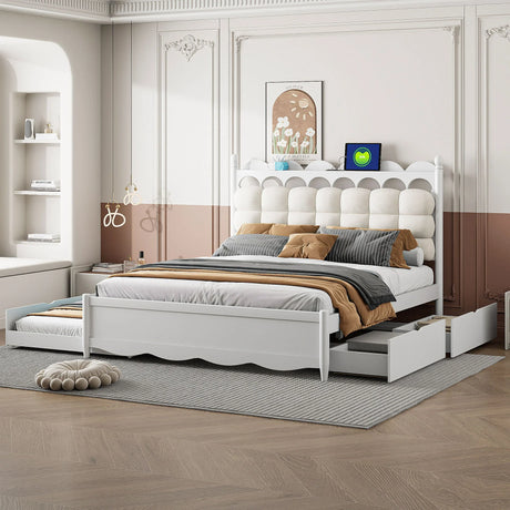 Storage Platform Bed, With 2 Big Drawers, Trundle, One Set Of Sockets & USB Ports - Furniture Home Direct