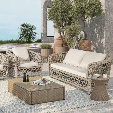 Everly - Frame Barrel Deep Seating Patio Loveseat Sofa Axroma Olefin - Oat Beige - Furniture Home Direct