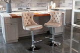 Bar Stool Set Swivel Tufted Velvet Chrome Base Khaki - Furniture Home Direct