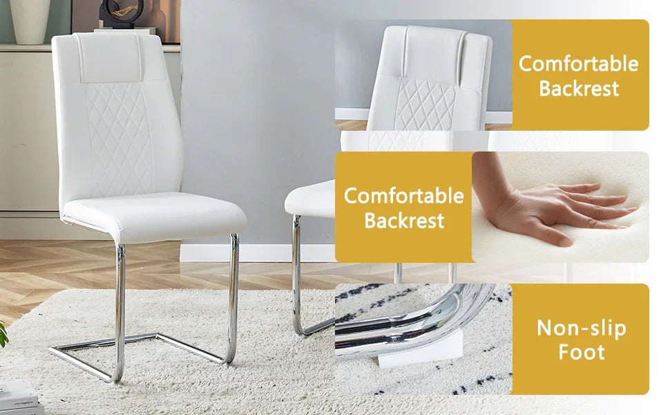 Dining Set with 7 Piece Table and Chairs Modern White - Furniture Home Direct