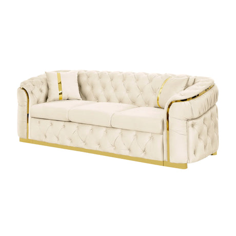 Button Tufted Couch With 2 Pillows, 3 Seater Luxury Chesterfield Sofa - Furniture Home Direct