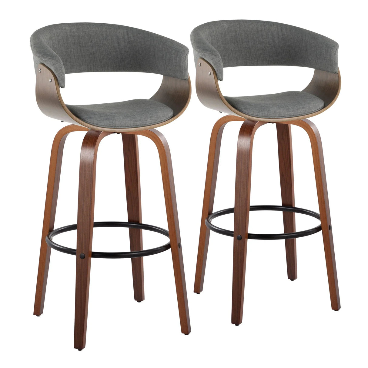 Vintage Mod - Mid Century Modern Fixed Height Barstool With Swivel & Round Footrest (Set of 2) - Furniture Home Direct