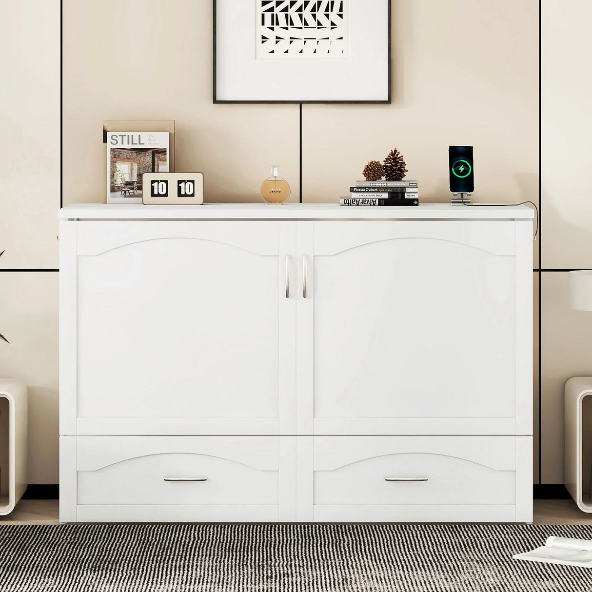 Murphy Bed With Drawer And A Set Of Sockets & USB Ports, Pulley Structure Design - Furniture Home Direct