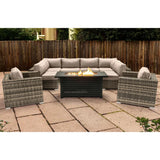 9 Piece Outdoor Sectional Set With Fire Pit Table And Cushions - Beige - Furniture Home Direct