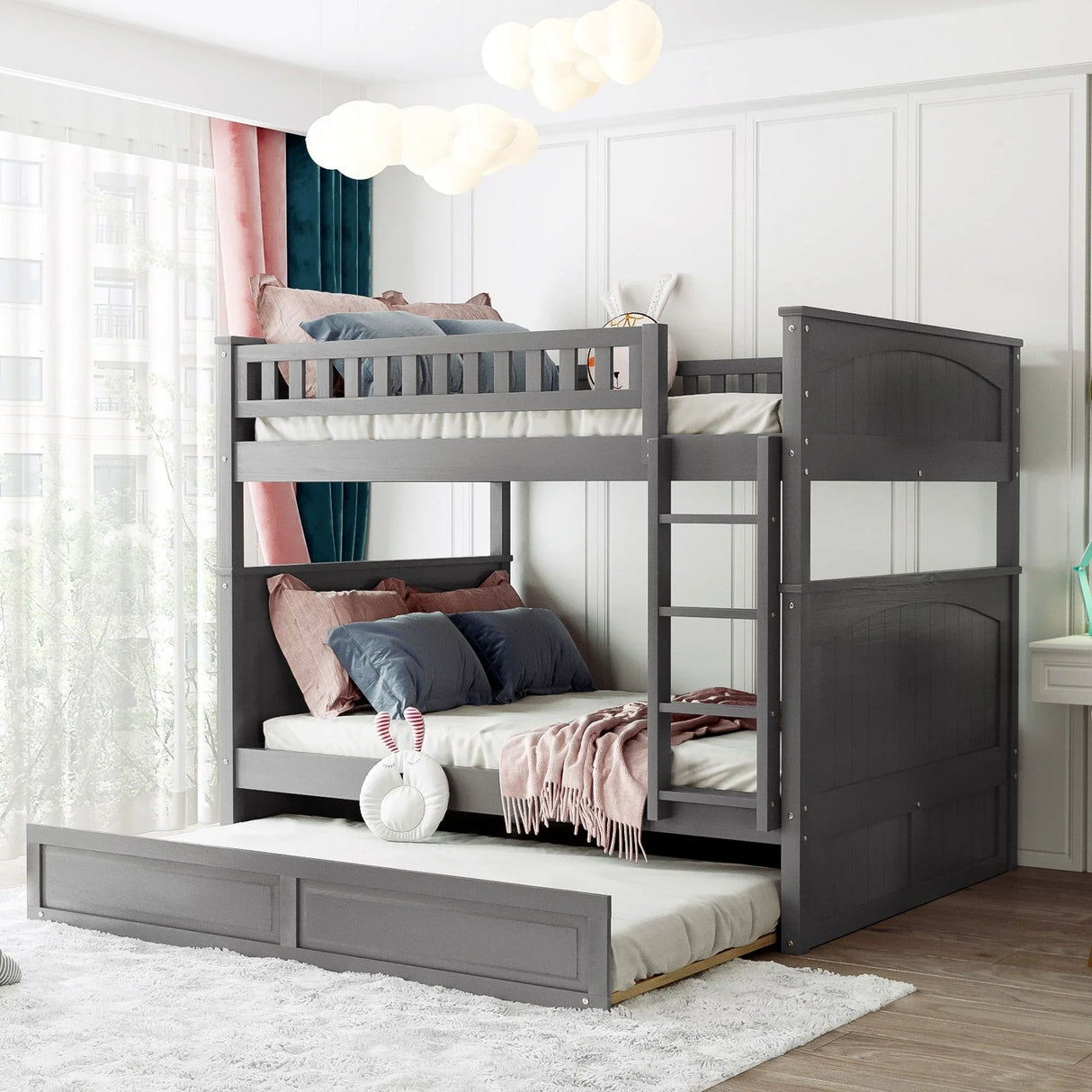 Bunk Bed With Twin Size Trundle, Guardrails - Furniture Home Direct