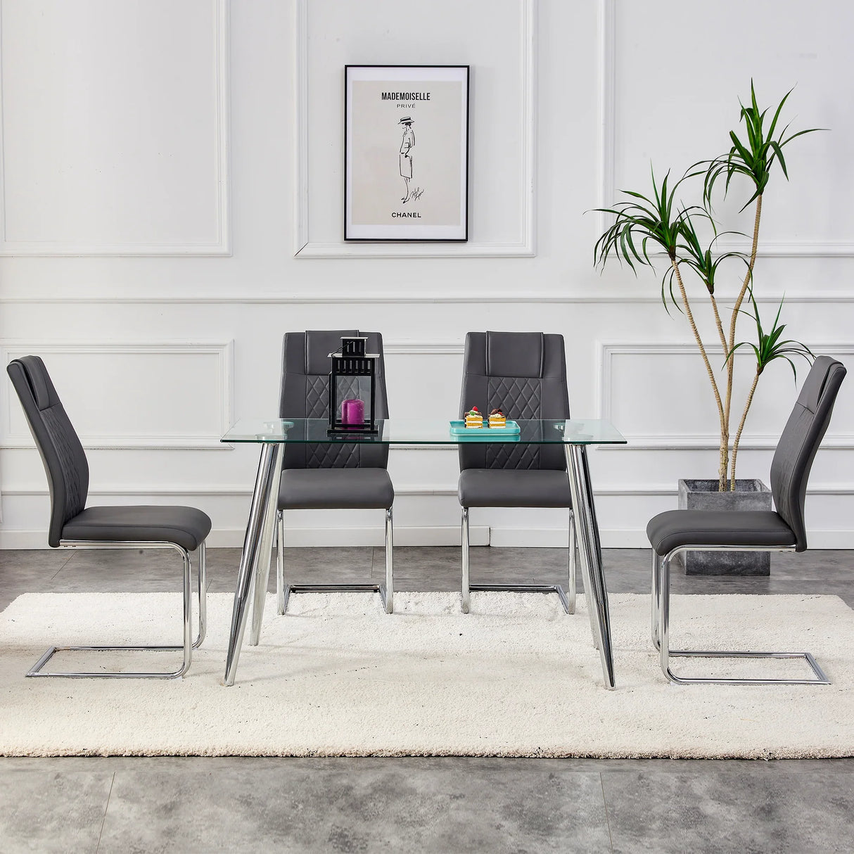 Dining Chair Set Modern Faux Leather With Chrome Base Gray - Furniture Home Direct