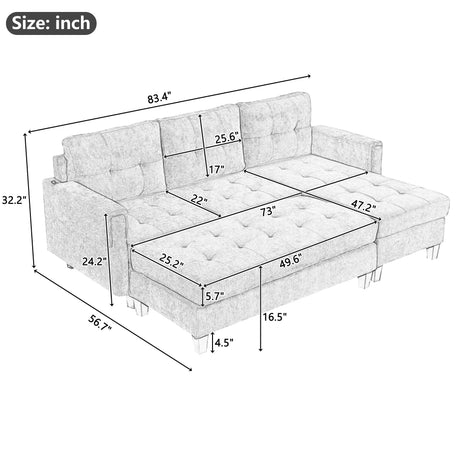 Sleeper Sectional Chenille L Shaped With Chaise Beige - Furniture Home Direct