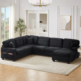 Upholstered U-Shaped Sectional Sofa With Movable Ottoman And Side Storage Pockets - Furniture Home Direct