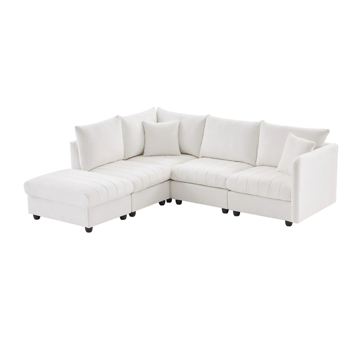 Modern Sectional Sofa With Vertical Stripes, 2 Pillows, 5 Seat Couch With Convertible Ottoman, Various Combinations, L-Shape Indoor Furniture For Living Room - Furniture Home Direct