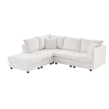 Modern Sectional Sofa With Vertical Stripes, 2 Pillows, 5 Seat Couch With Convertible Ottoman, Various Combinations, L-Shape Indoor Furniture For Living Room - Furniture Home Direct