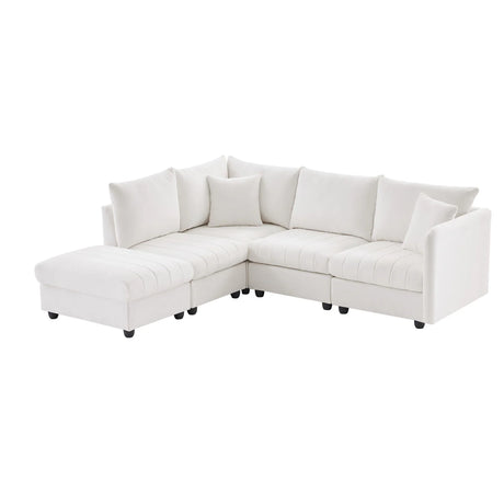 Modern Sectional Sofa With Vertical Stripes, 2 Pillows, 5 Seat Couch With Convertible Ottoman, Various Combinations, L-Shape Indoor Furniture For Living Room - Furniture Home Direct