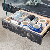 Coffee Table Two-Tier Glass With Solid Marble Base Black - Furniture Home Direct