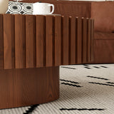 Coffee Table Oval Wood Slatted Rivet Detail Modern Brown - Furniture Home Direct
