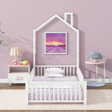 Metal House Platform Bed With Guardrail And Chimney - Furniture Home Direct