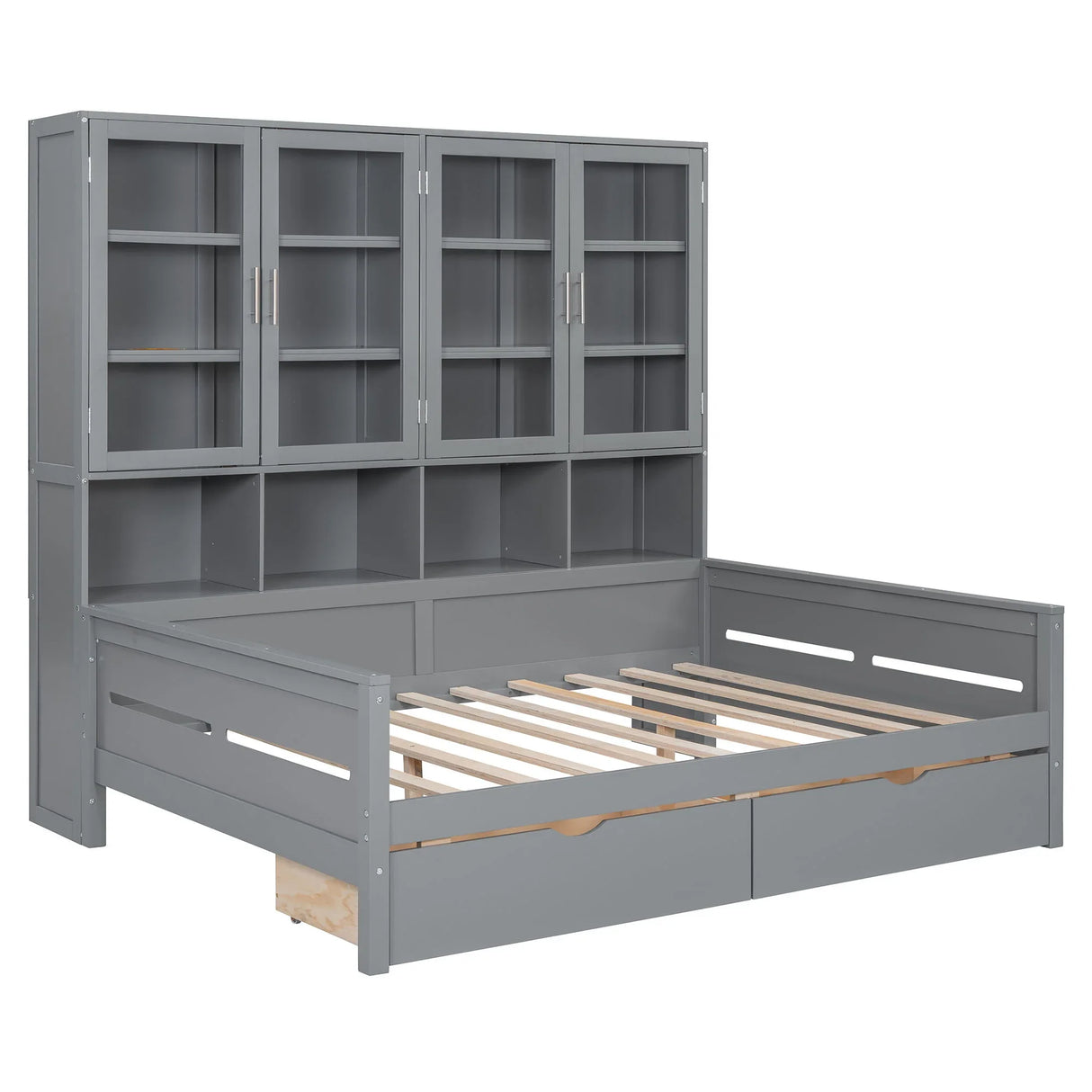 Daybed With Glass Door Storage Cabinets, Built In LED Lighting And Shelves - Furniture Home Direct