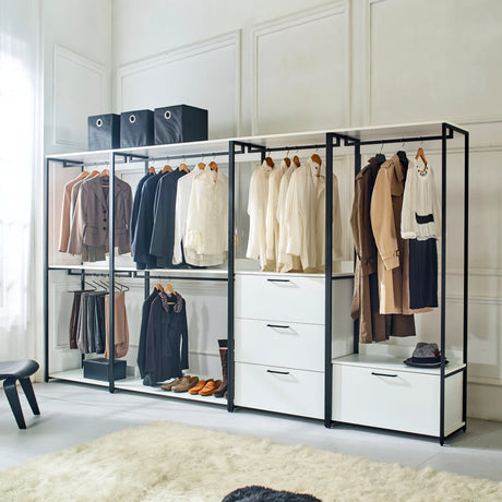 Walk-In Closet System With Metal Frame And Storage White - Furniture Home Direct