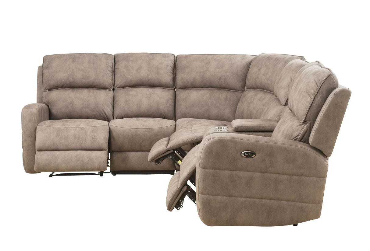 Olwen - Nubuck Power Recliner Sectional Sofa With USB Port - Mocha - Furniture Home Direct